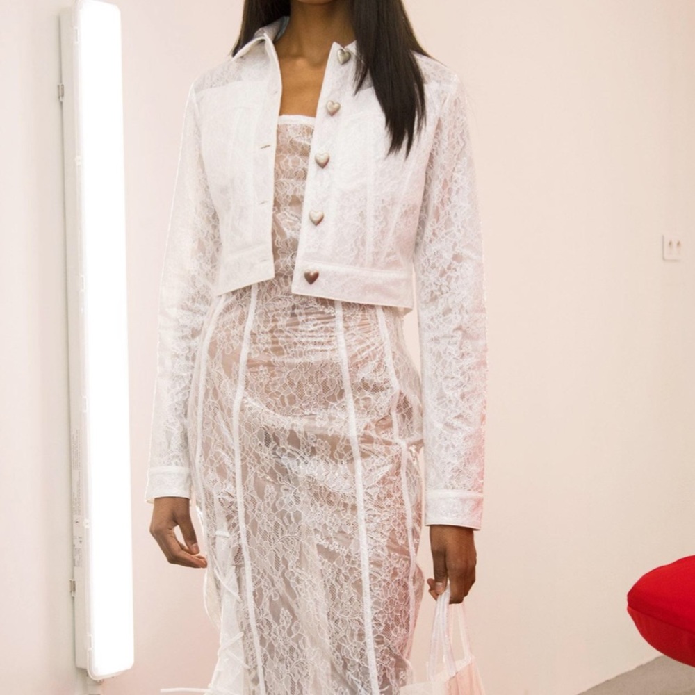 Saks Potts White Vinyl Lace Jacket - Picture 2 of 4
